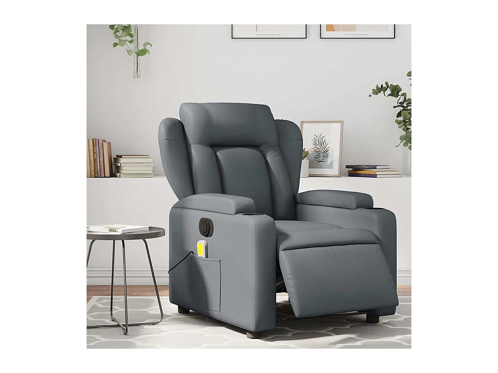 Sillón de salón | Silla | Sillón de masaje reclinable eléctrico cuero sintético gris SHL7389