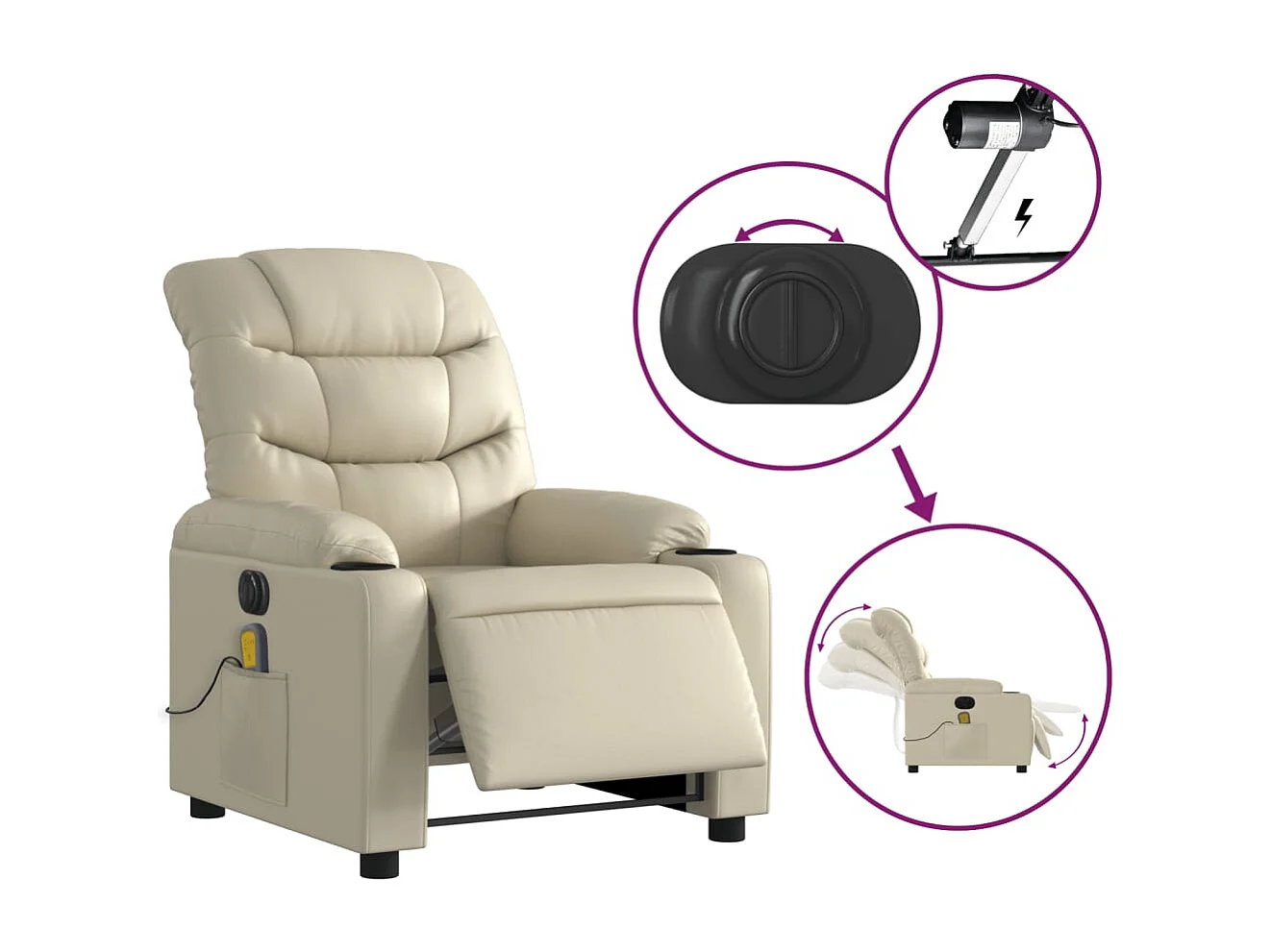 Sillón de salón | Silla | Sillón de masaje reclinable eléctrico cuero sintético crema SHL4444