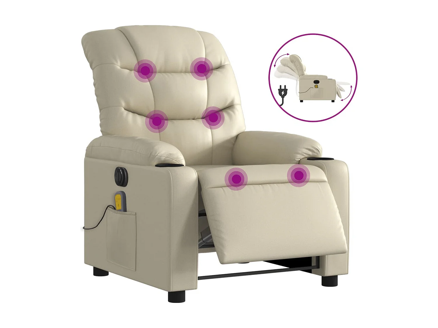 Fauteuil inclinable électrique-Fauteuil de massage de Salon crème similicuir SHL3771
