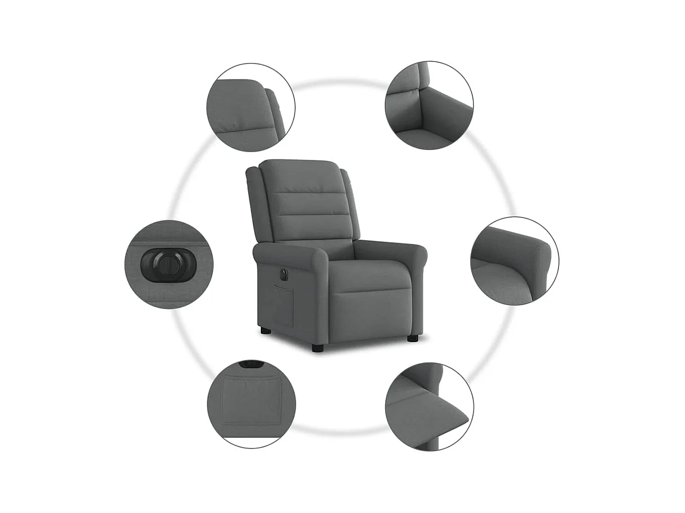 Poltrona Confortável | Poltrona reclinável elétrica tecido cinzento-escuro SHL495179