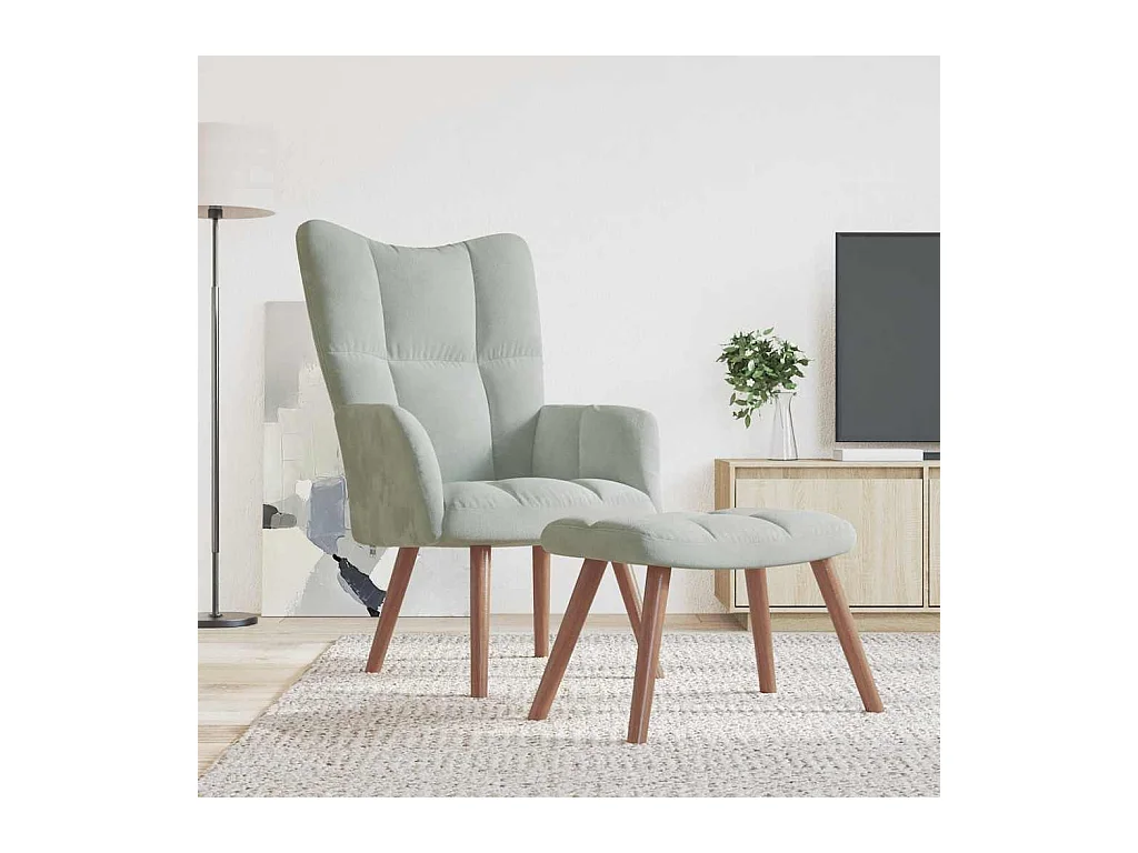 Sillón de relax | Silla de relax con taburete de terciopelo gris claro SHL4030