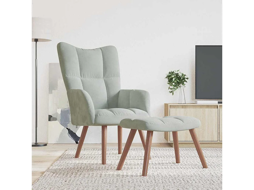 Sillón de relax | Silla de relax con taburete de terciopelo gris claro SHL4030