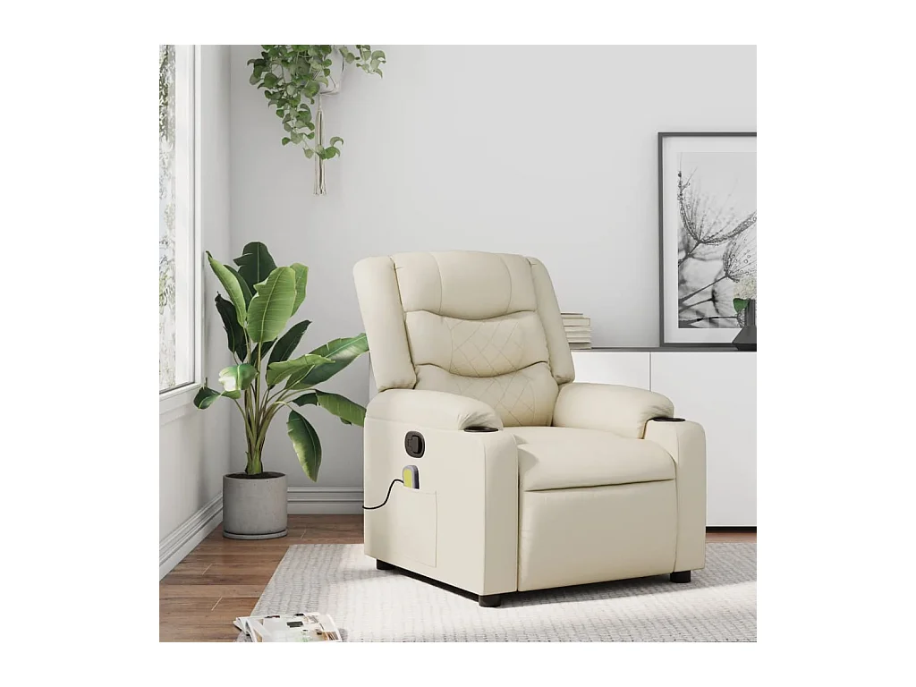 Sillón de relax | Sillón reclinable de masaje cuero sintético crema SHL8949