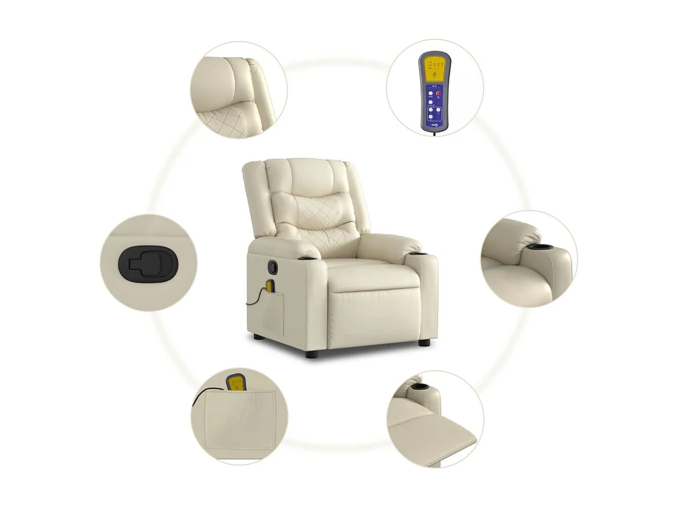 Sillón de relax | Sillón reclinable de masaje cuero sintético crema SHL8949