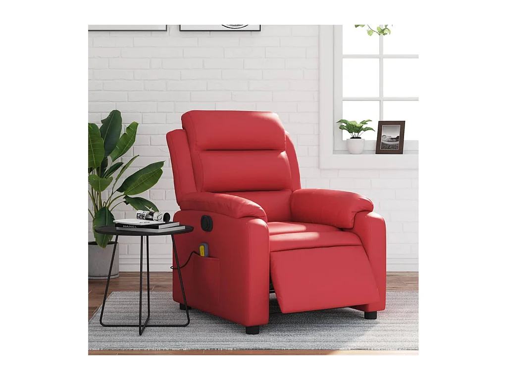 Sillón de salón | Silla | Sillón de masaje reclinable eléctrico de cuero artificial rojo SHL3836