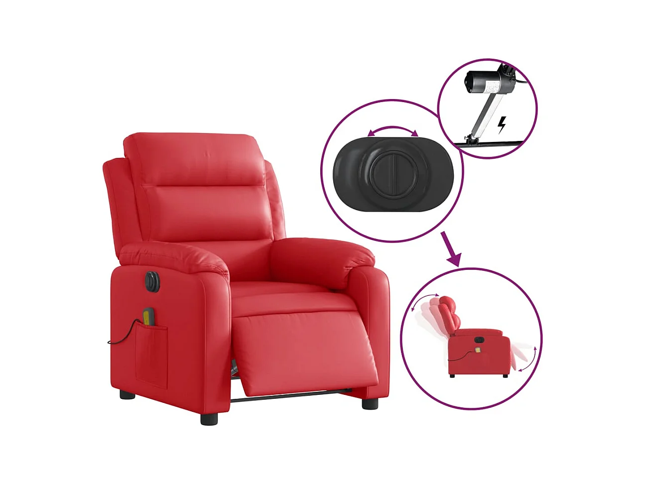Sillón de salón | Silla | Sillón de masaje reclinable eléctrico de cuero artificial rojo SHL3836