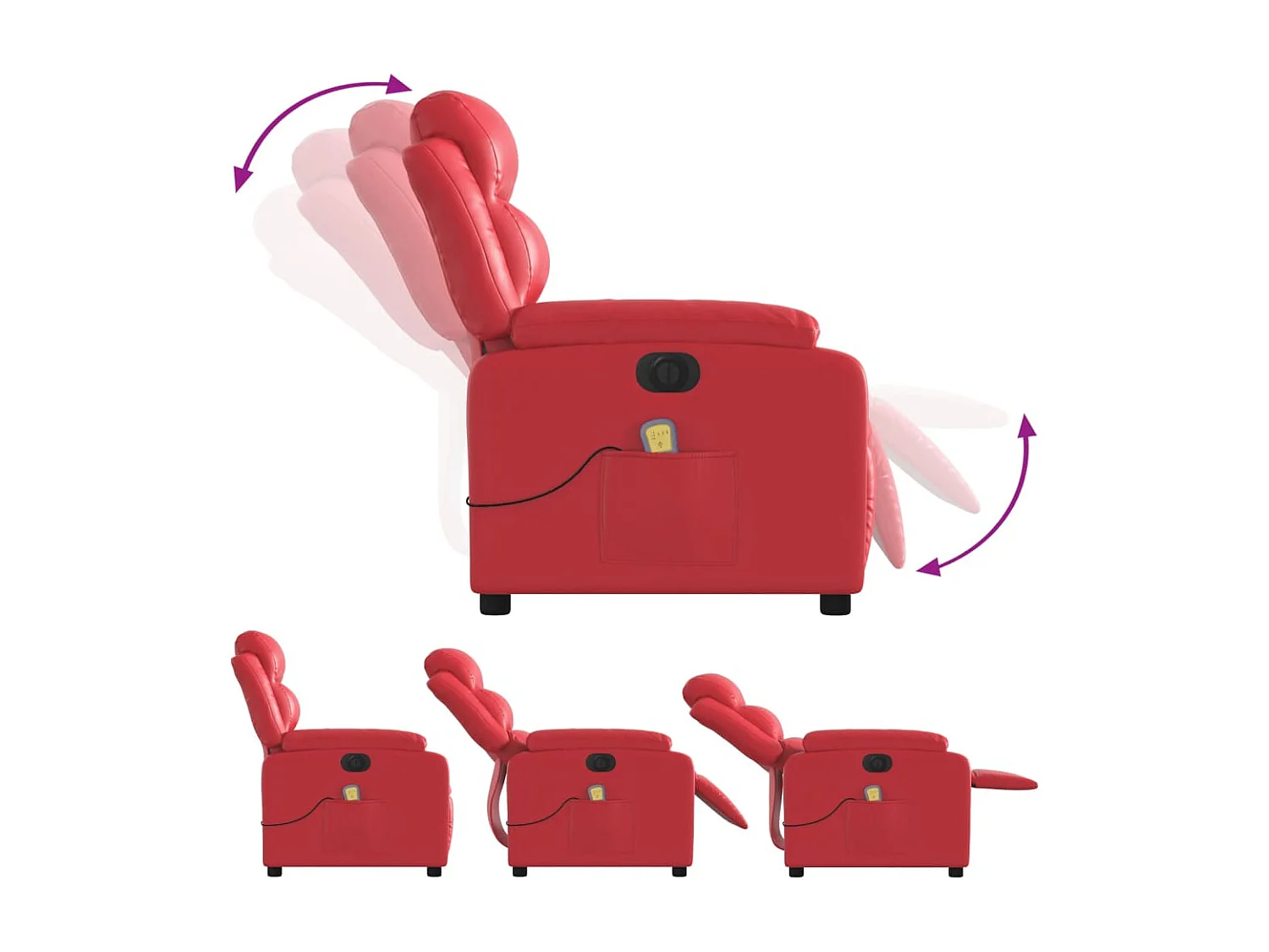 Sillón de salón | Silla | Sillón de masaje reclinable eléctrico de cuero artificial rojo SHL3836