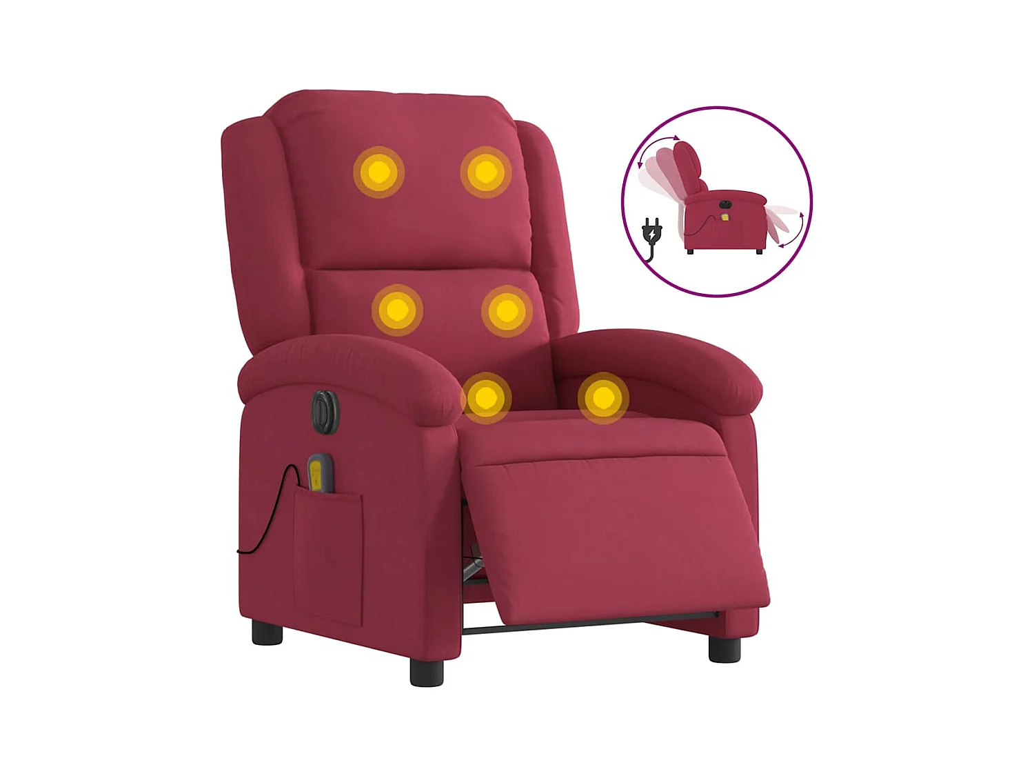 Sillón de relax | Sillón reclinable de masaje eléctrico terciopelo rojo tinto SHL8684