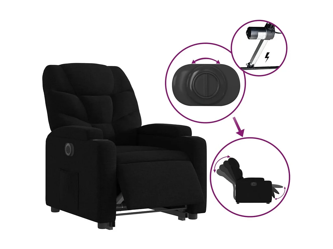 Silla de relax | Sillón eléctrico reclinable elevable de tela negro SHL7104