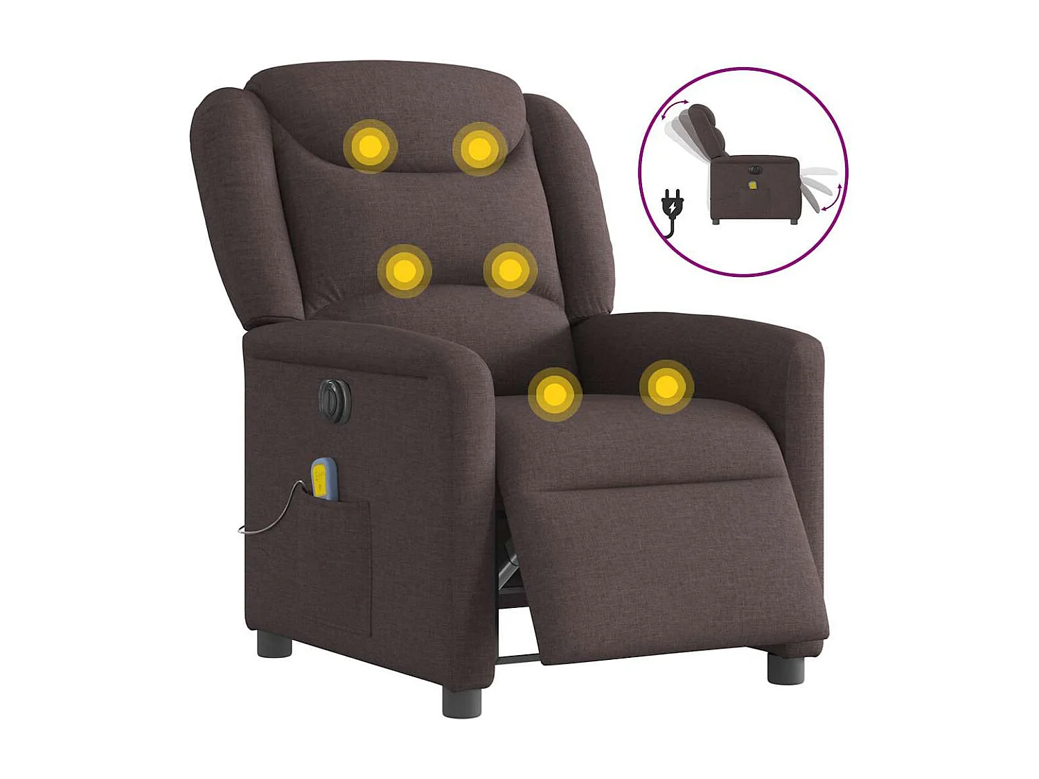 Fauteuil inclinable électrique-Fauteuil de massage de Salon Marron foncé Tissu SHL3250