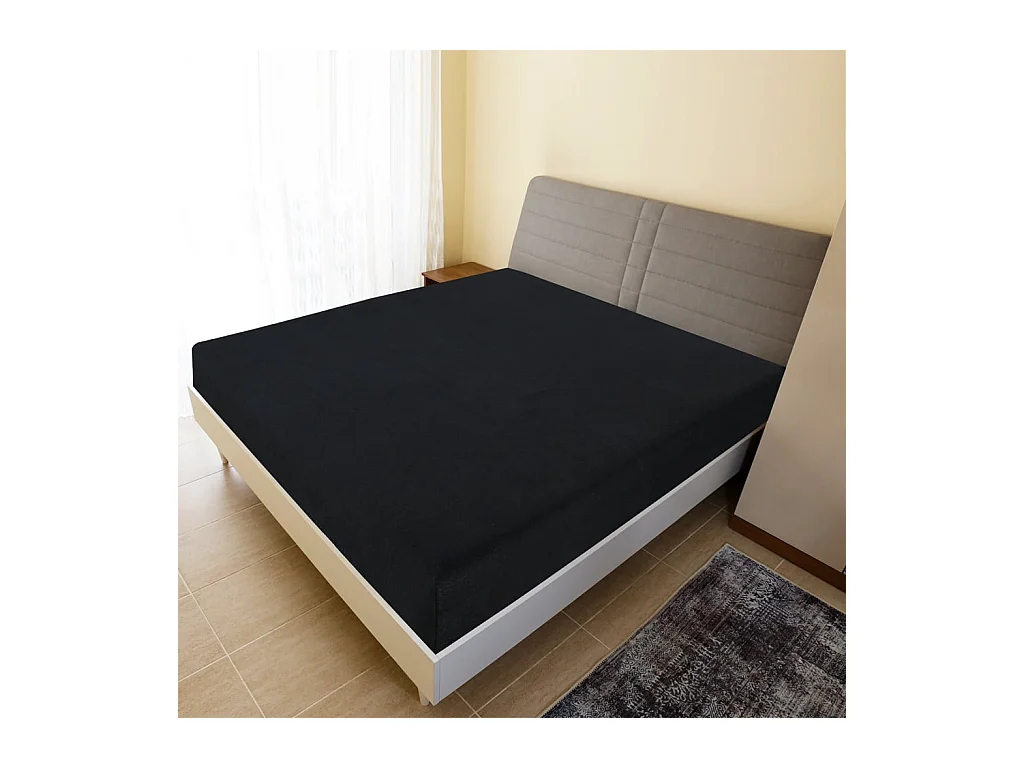 Drap-housse | Protege-matelas | Housse de matelas Jersey Noir 100x200 cm Coton