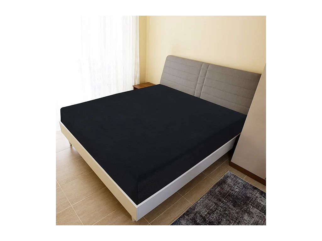 Drap-housse | Protege-matelas | Housse de matelas Jersey Noir 180x200 cm Coton