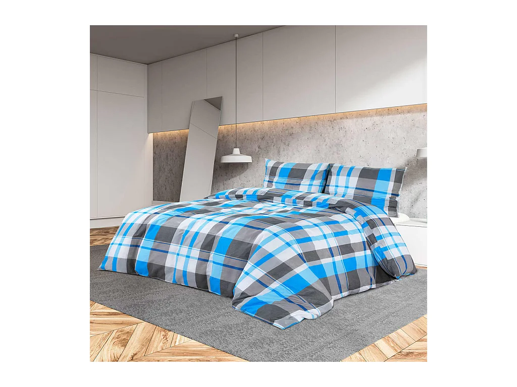 Ensemble de housse de couette | Parure de lit Bleu et gris 260x220 cm Coton