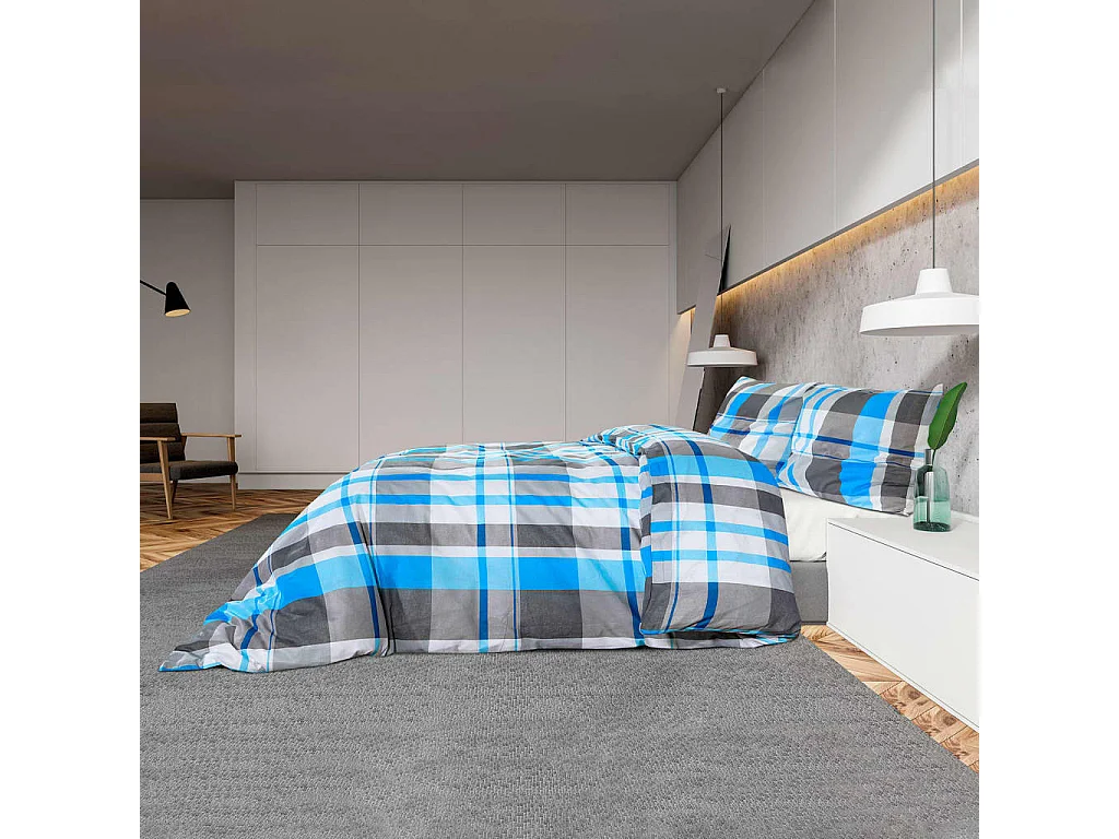 Ensemble de housse de couette | Parure de lit Bleu et gris 260x220 cm Coton