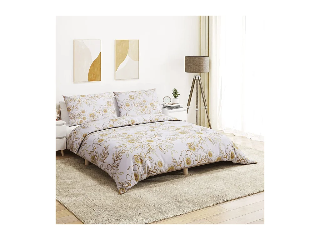 Ensemble de housse de couette | Parure de lit blanc et marron 200x200 cm Coton