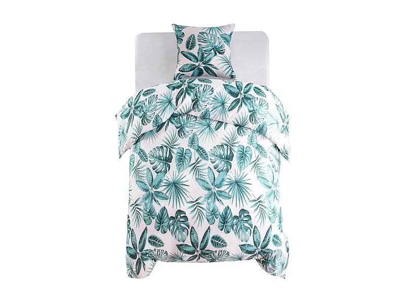 Parure de lit housse de couette feuilles vert 140x200/60x70 cm