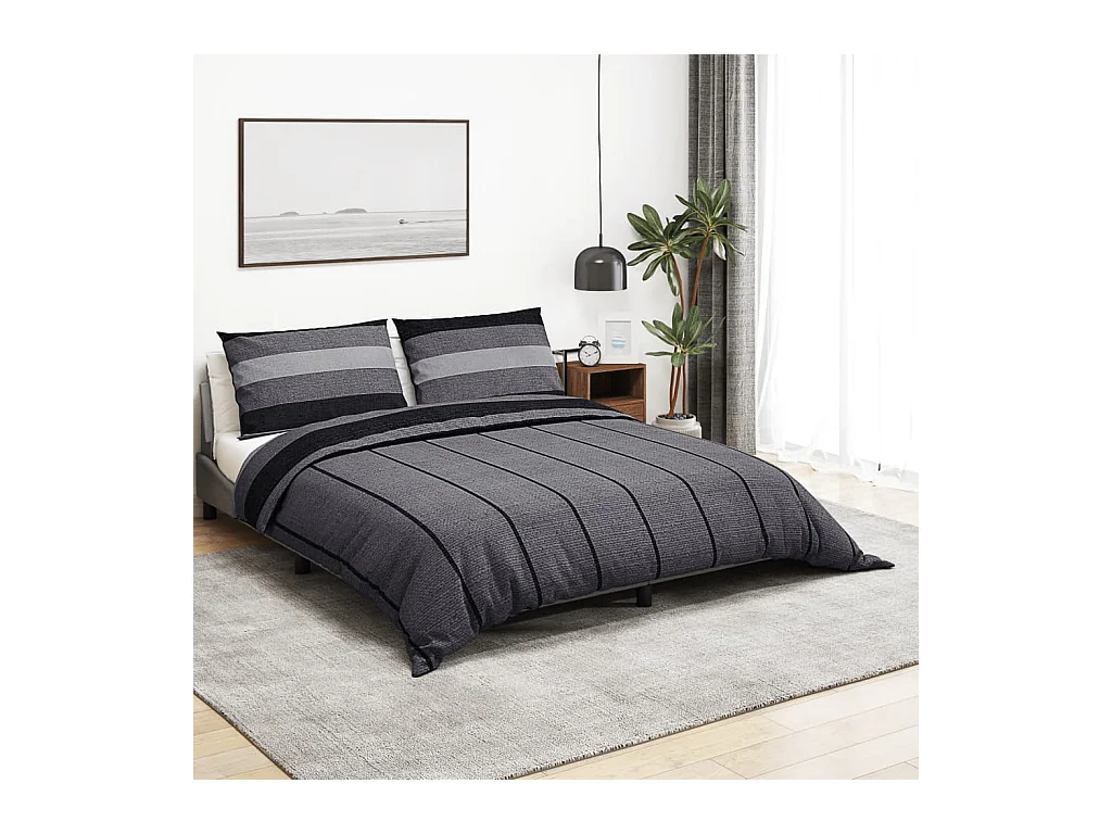 Ensemble de housse de couette | Parure de lit gris foncé 155x220 cm Coton
