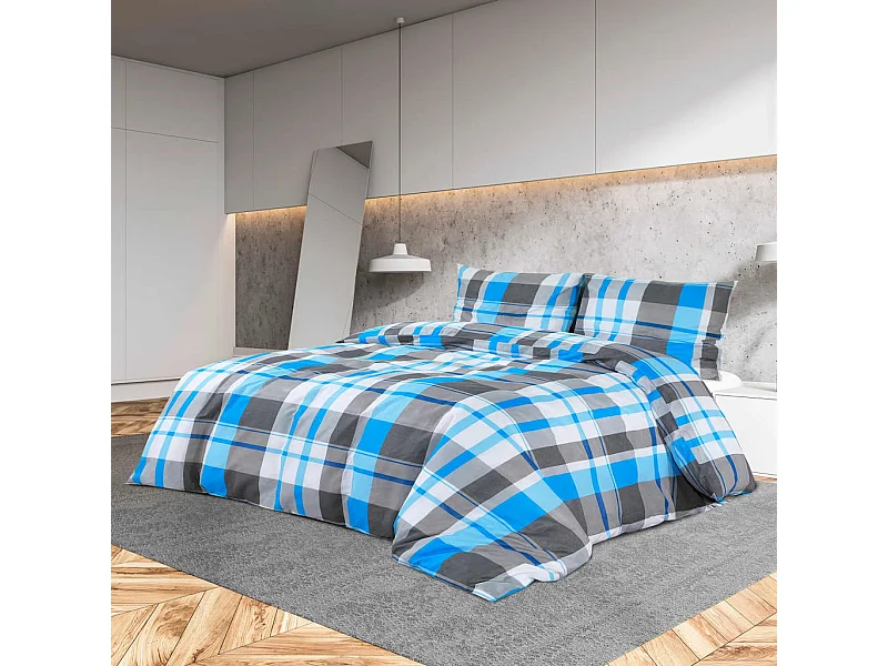 Ensemble de housse de couette | Parure de lit Bleu et gris 200x220 cm Coton