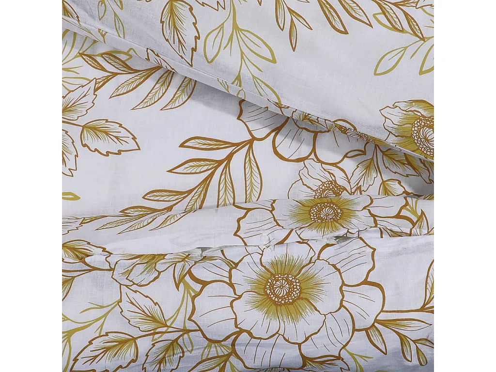 Ensemble de housse de couette | Parure de lit blanc et marron 260x240 cm Coton