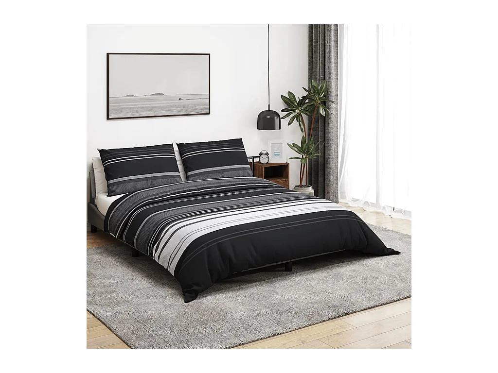 Ensemble de housse de couette | Parure de lit noir et blanc 260x220 cm Coton
