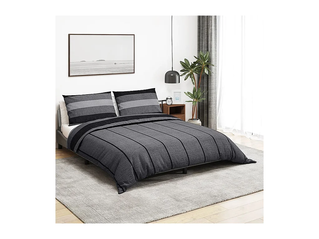 Ensemble de housse de couette | Parure de lit gris foncé 260x240 cm Coton
