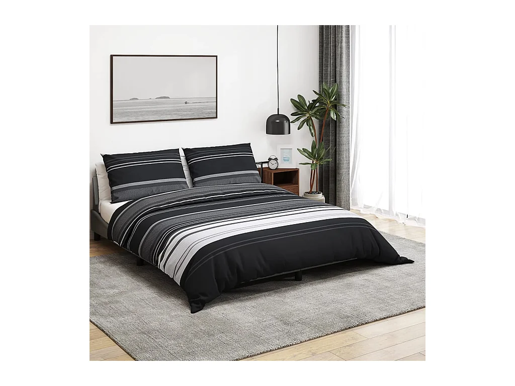 Ensemble de housse de couette | Parure de lit noir et blanc 200x200 cm Coton