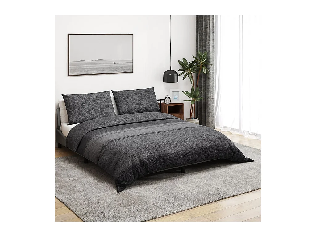 Ensemble de housse de couette | Parure de lit gris foncé 140x200 cm Coton