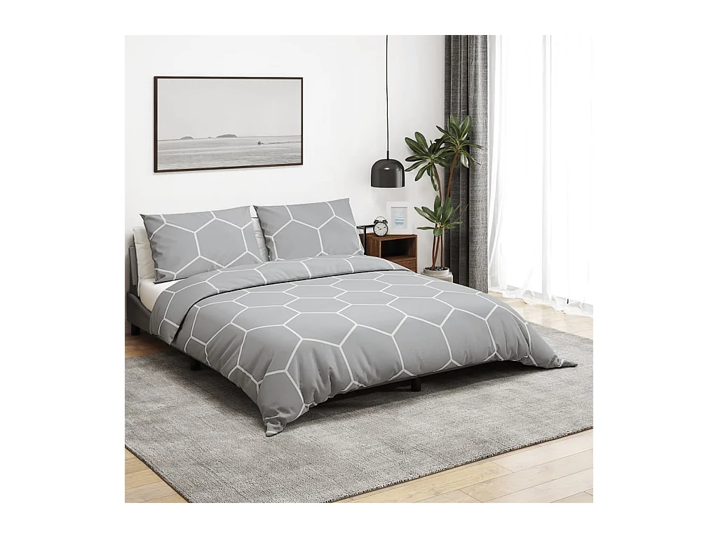 Ensemble de housse de couette | Parure de lit Gris 260x220 cm Coton