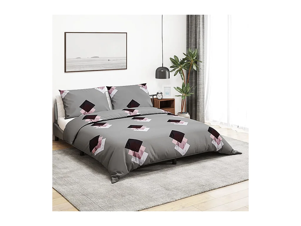 Ensemble de housse de couette | Parure de lit Gris 200x220 cm Coton