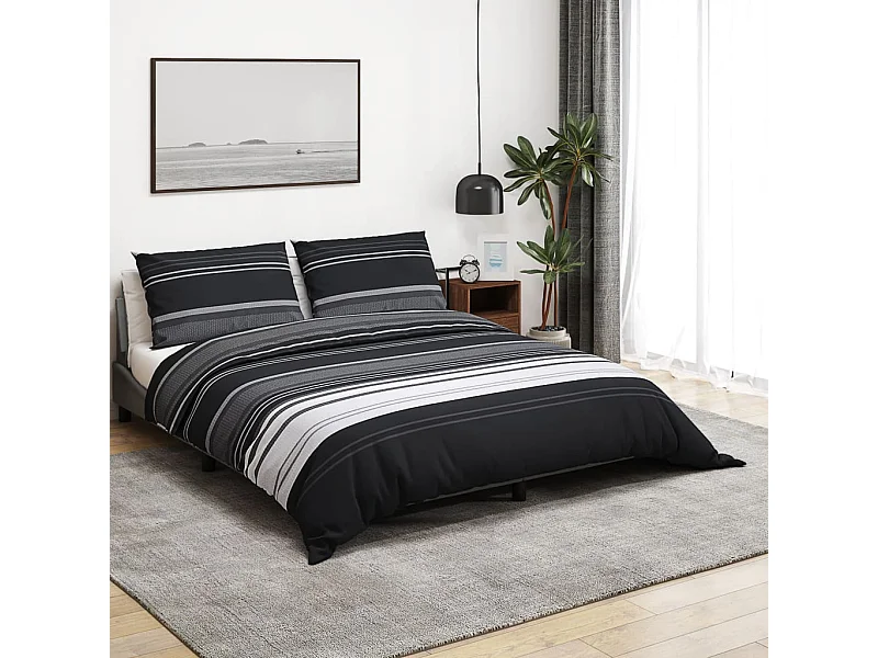 Ensemble de housse de couette | Parure de lit noir et blanc 135x200 cm Coton