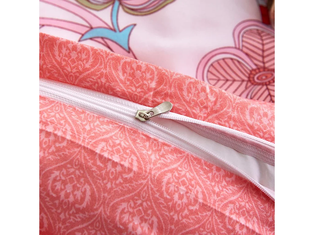 Parure de lit avec housse de couette motif floral/rayé rose