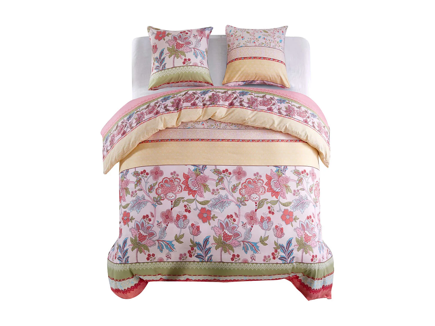 Parure de lit avec housse de couette motif floral/rayé rose