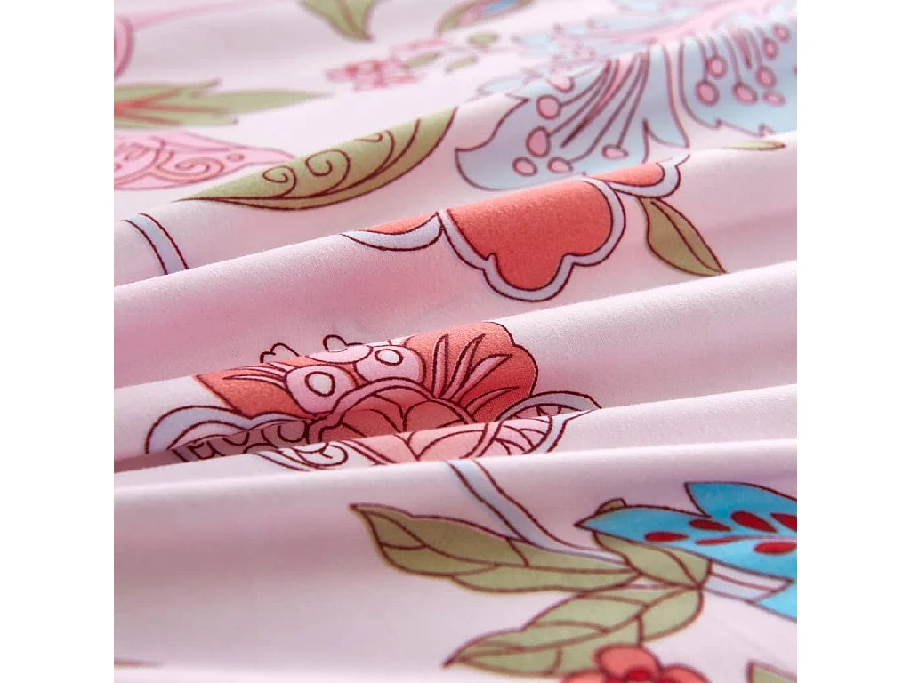 Parure de lit avec housse de couette motif floral/rayé rose