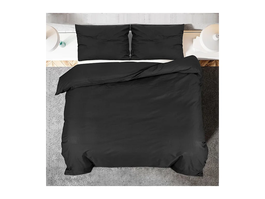 Ensemble de housse de couette | Parure de lit Noir 200x200 cm Microfibre légère