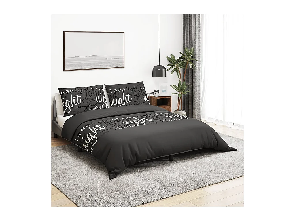 Ensemble de housse de couette | Parure de lit Noir 155x220 cm Coton