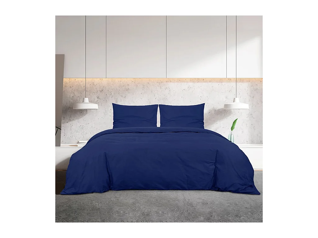 Ensemble de housse de couette | Parure de lit Bleu marine 200x200 cm Coton