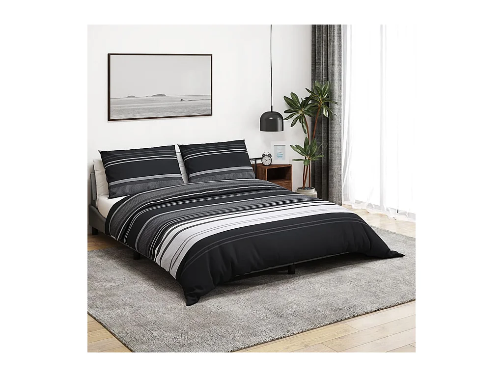 Ensemble de housse de couette | Parure de lit noir et blanc 220x240 cm Coton