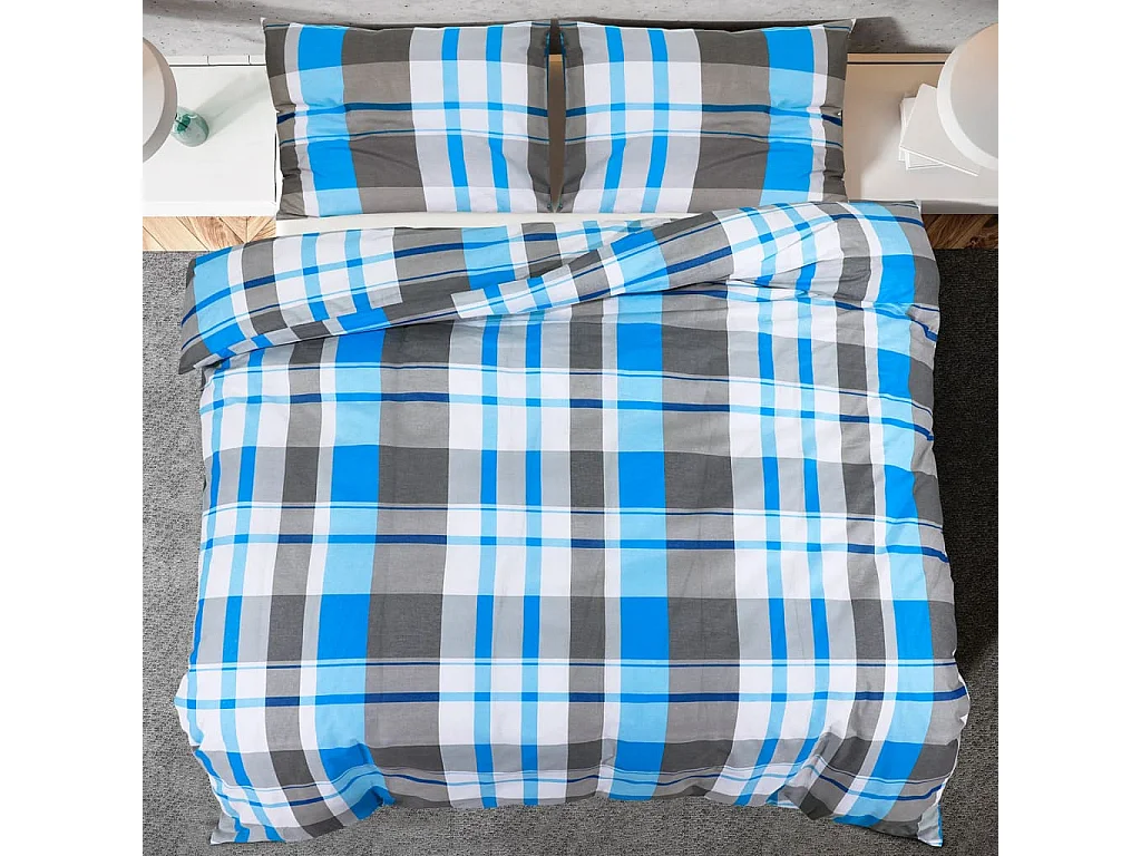 Ensemble de housse de couette | Parure de lit Bleu et gris 200x200 cm Coton