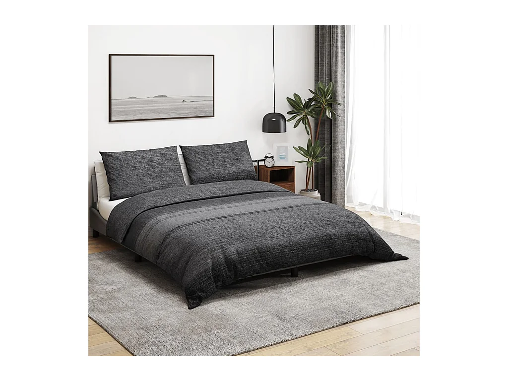 Ensemble de housse de couette | Parure de lit gris foncé 200x220 cm Coton