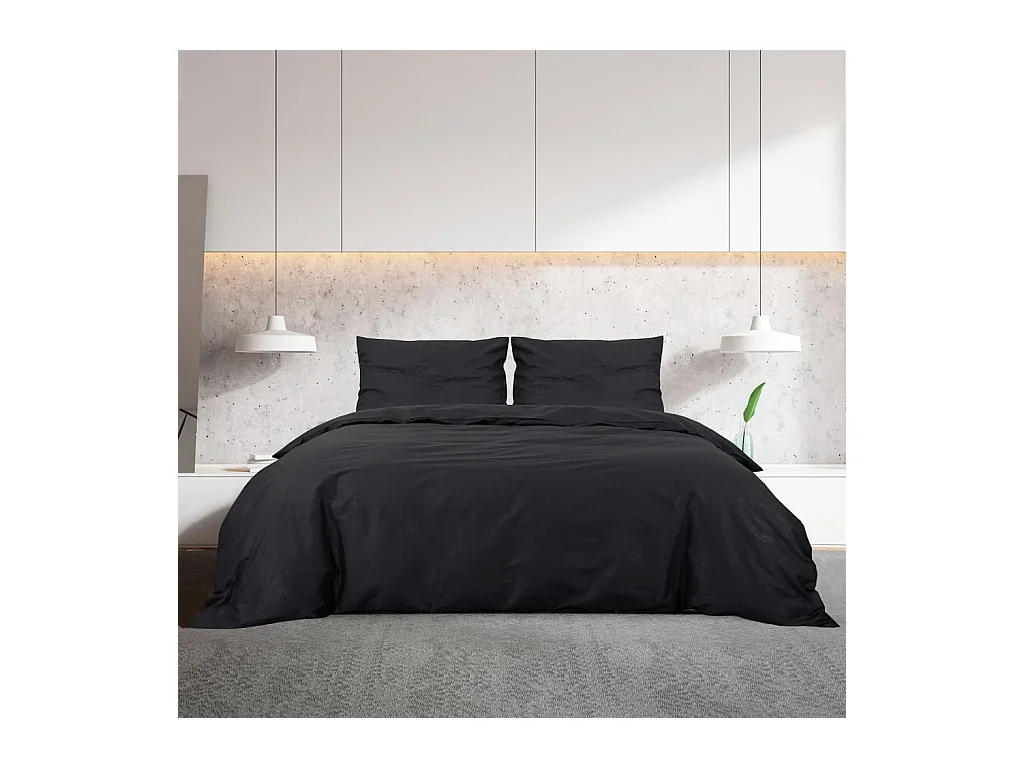 Ensemble de housse de couette | Parure de lit Noir 200x200 cm Microfibre légère