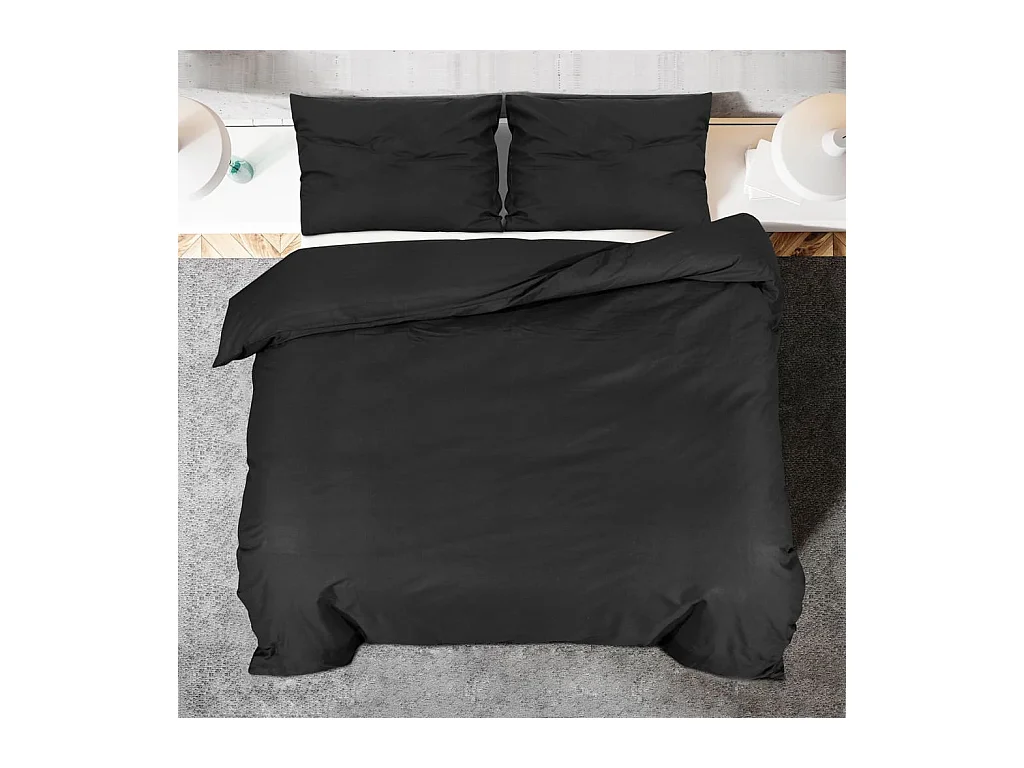 Ensemble de housse de couette | Parure de lit Noir 200x200 cm Microfibre légère