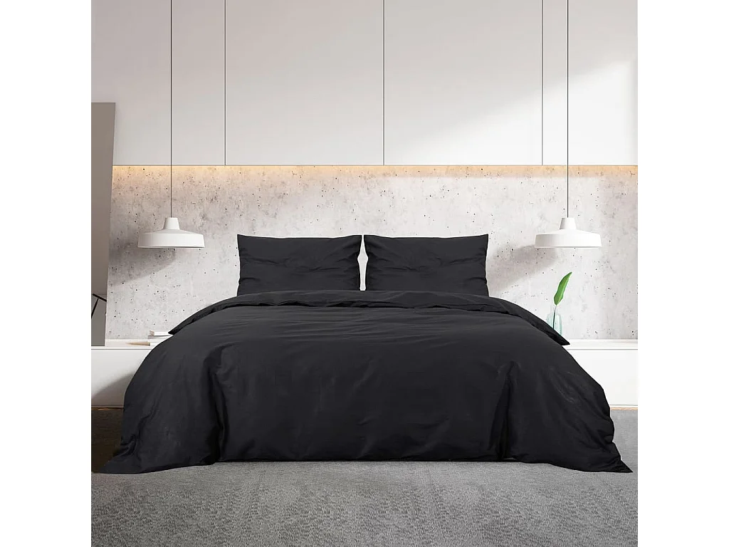 Ensemble de housse de couette | Parure de lit Noir 225x220 cm Microfibre légère