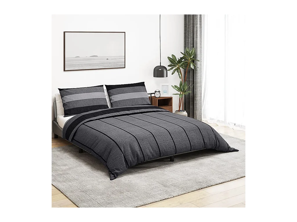 Ensemble de housse de couette | Parure de lit gris foncé 200x200 cm Coton