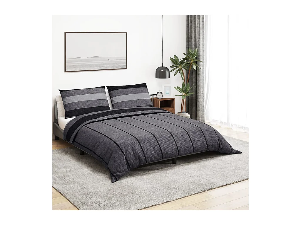 Ensemble de housse de couette | Parure de lit gris foncé 135x200 cm Coton