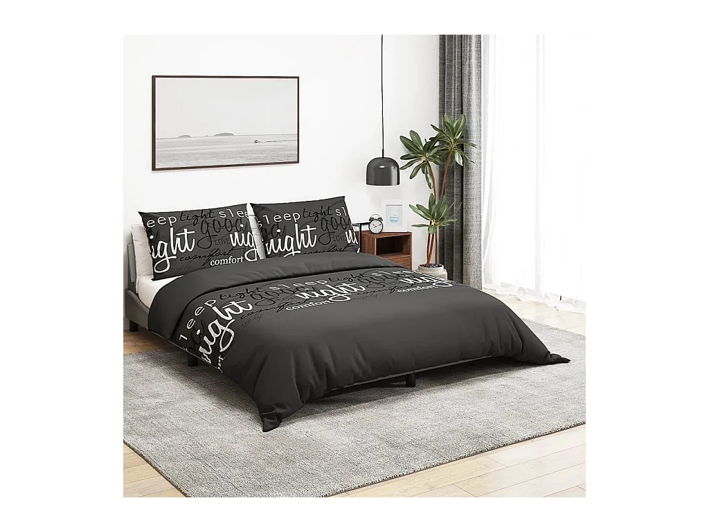 Ensemble de housse de couette | Parure de lit Noir 200x200 cm Coton