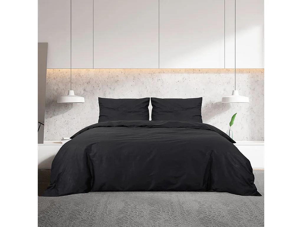 Ensemble de housse de couette | Parure de lit Noir 200x200 cm Coton