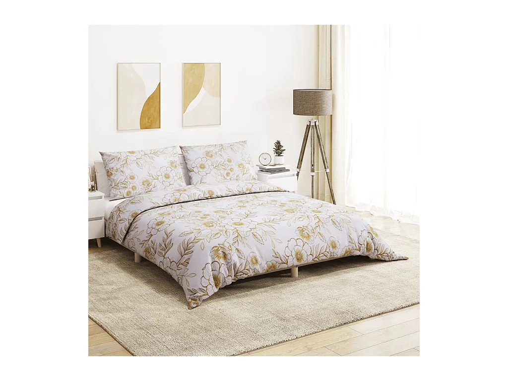 Ensemble de housse de couette | Parure de lit blanc et marron 200x200 cm Coton