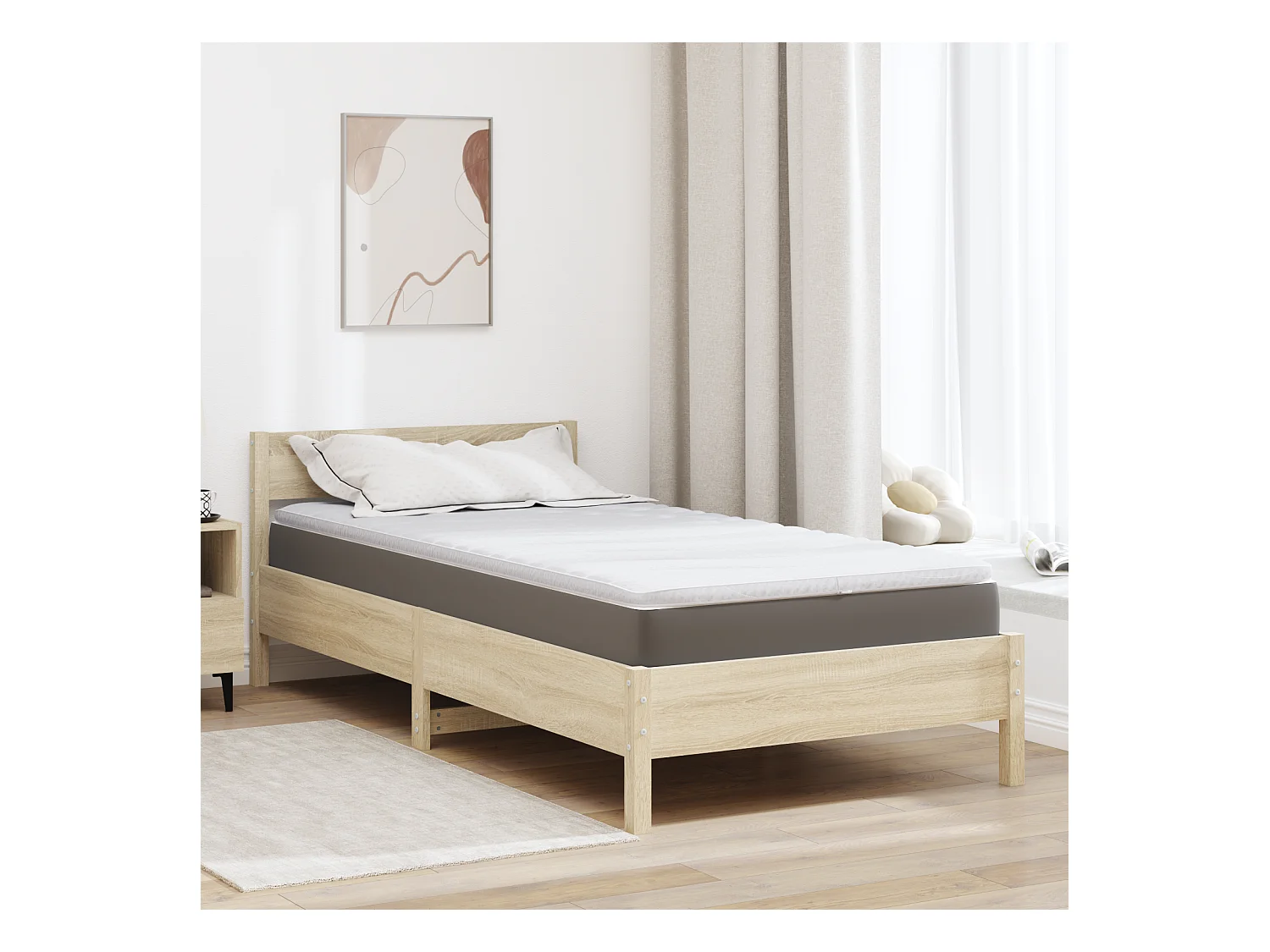 Surmatelas  | Coussins de Matelas | Couvre-matelas Blanc 90 x 200 cm Polyester sans colle