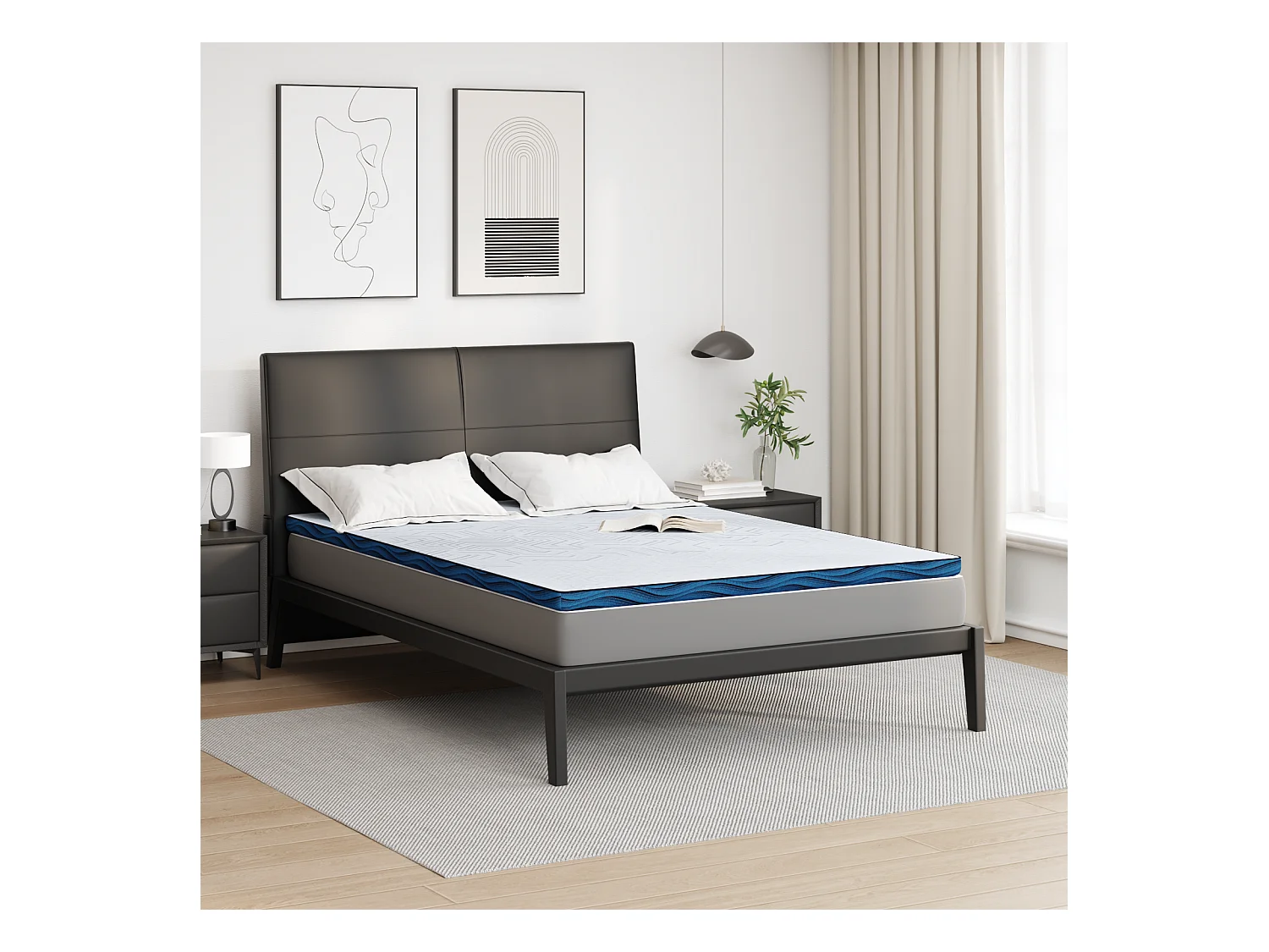 Surmatelas  | Coussins de Matelas | Couvre-matelas Blanc et Bleu 140 x 190 cm