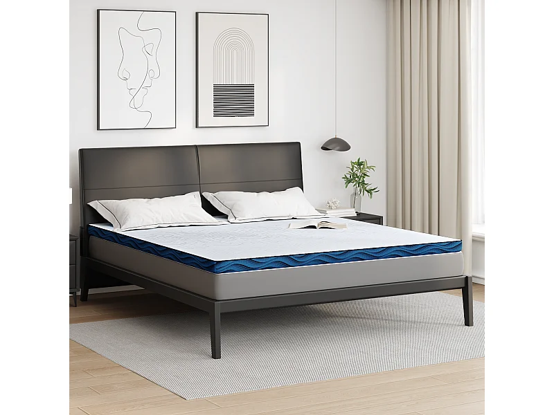 Surmatelas  | Coussins de Matelas | Couvre-matelas Blanc et Bleu 200 x 200 cm